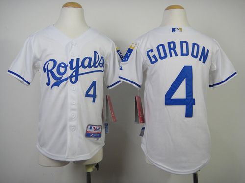 Royals #4 Alex Gordon White Cool Base Stitched Youth MLB Jersey - Click Image to Close